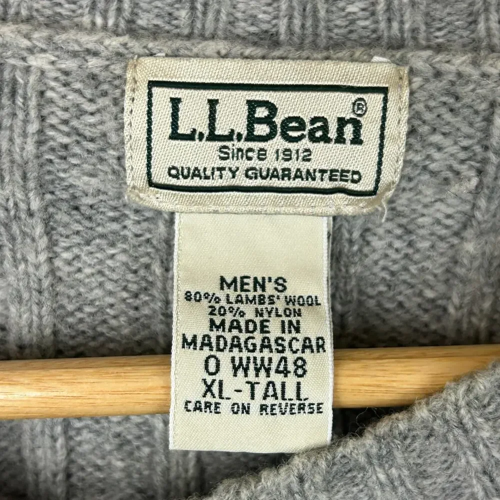L.L. Bean Cable Knit Lambswool Sweater Gray WW48 Size XL Tall (Measures Men's L)